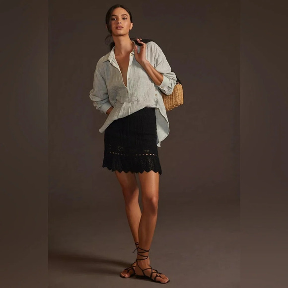 ANTHROPOLOGIE V-Neck Popover Shirt in Blue - Picture 4 of 11